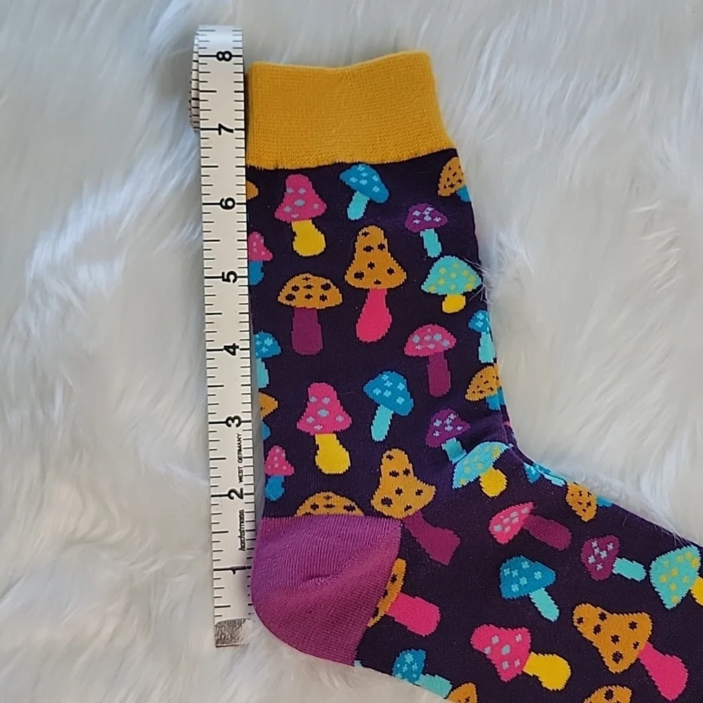 UNBRANDED‎ Mushroom Printed Colorful Boho Cottage Novelty Retro Fun Crew Socks